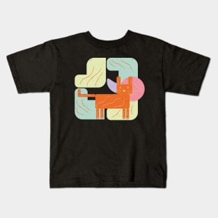 Cat with geometric and colorful shapes Kids T-Shirt